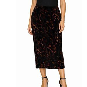 Kathie Lee Collection Velvet Skirt Floral Burnout Midi Black Red Size L Vintage